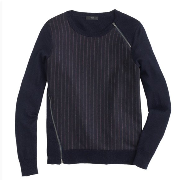 J. Crew Asymmetric Zip Pinstripe Wool Sweater - Picture 2 of 7